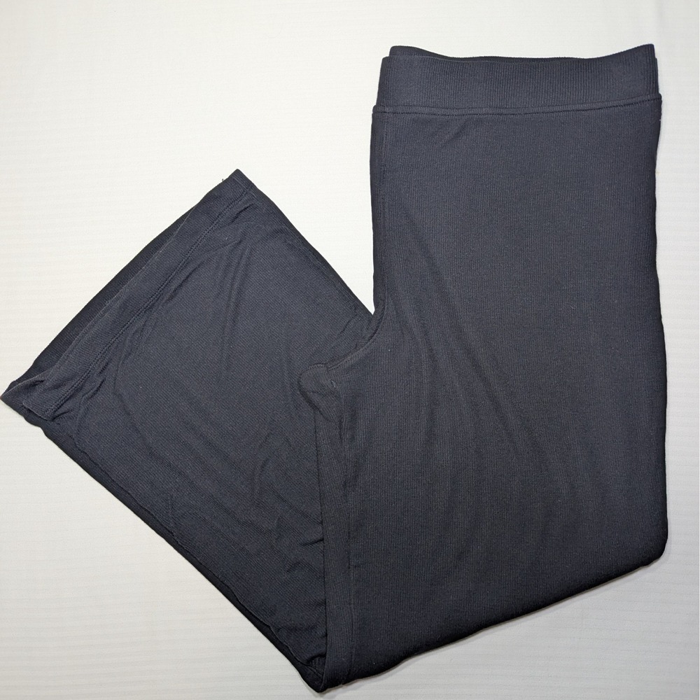 Banana Republic Women XL Wide Leg Ribbed Pants Modal Stretch Black Quiet Luxury
